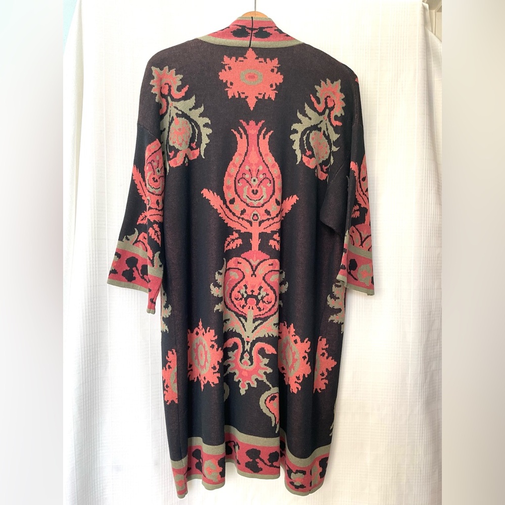 Soft Surroundings long sleeve Red, black and green long knit sweater - Picture 3 of 6